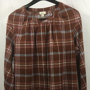 * ana long-sleeve plaid scoop-neck button-down front blouse XL, new w/tags